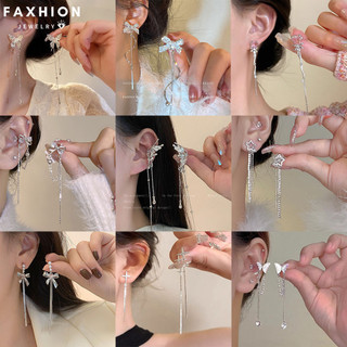 Bông tai nữ Faxhion trang chủ bướm ngôi sao ngọc trai dài bạc phụ kiện trang sức