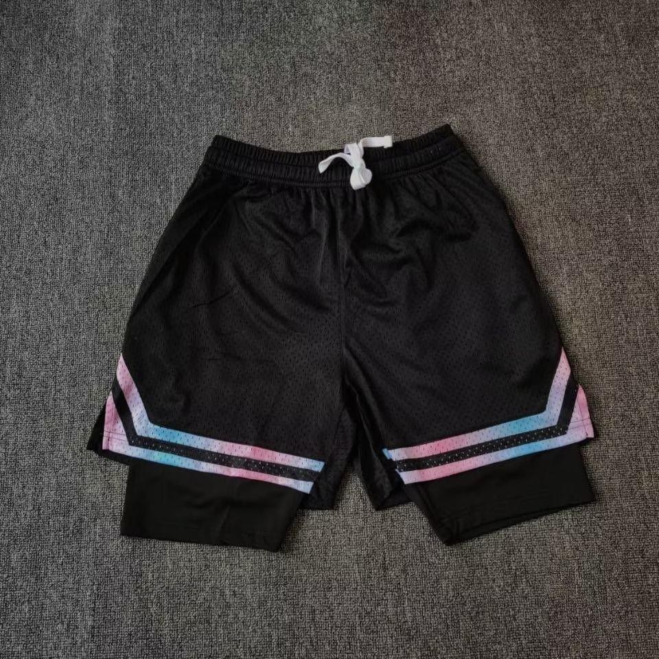 【Ready Stock】 Men's 2 in 1 Shorts American Style Mesh Short Basketball Shorts with Cycling for Men Q