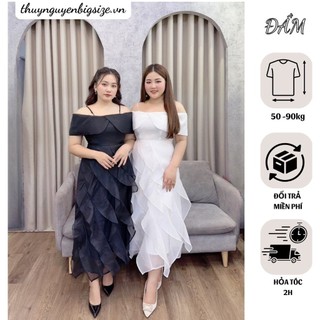 Váy đầm bigsize nữ dự tiệc đi chơi sang chảnh, đầm tua rua bèo trễ vai dành cho các nàng béo thuynguyenbigsize 50-90kg