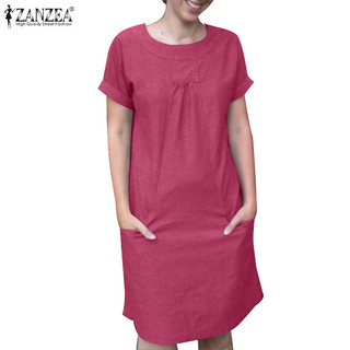 Zanzea Nữ Vintage Túi Bên Túi Nút Màu Trơn Cổ Chữ O
