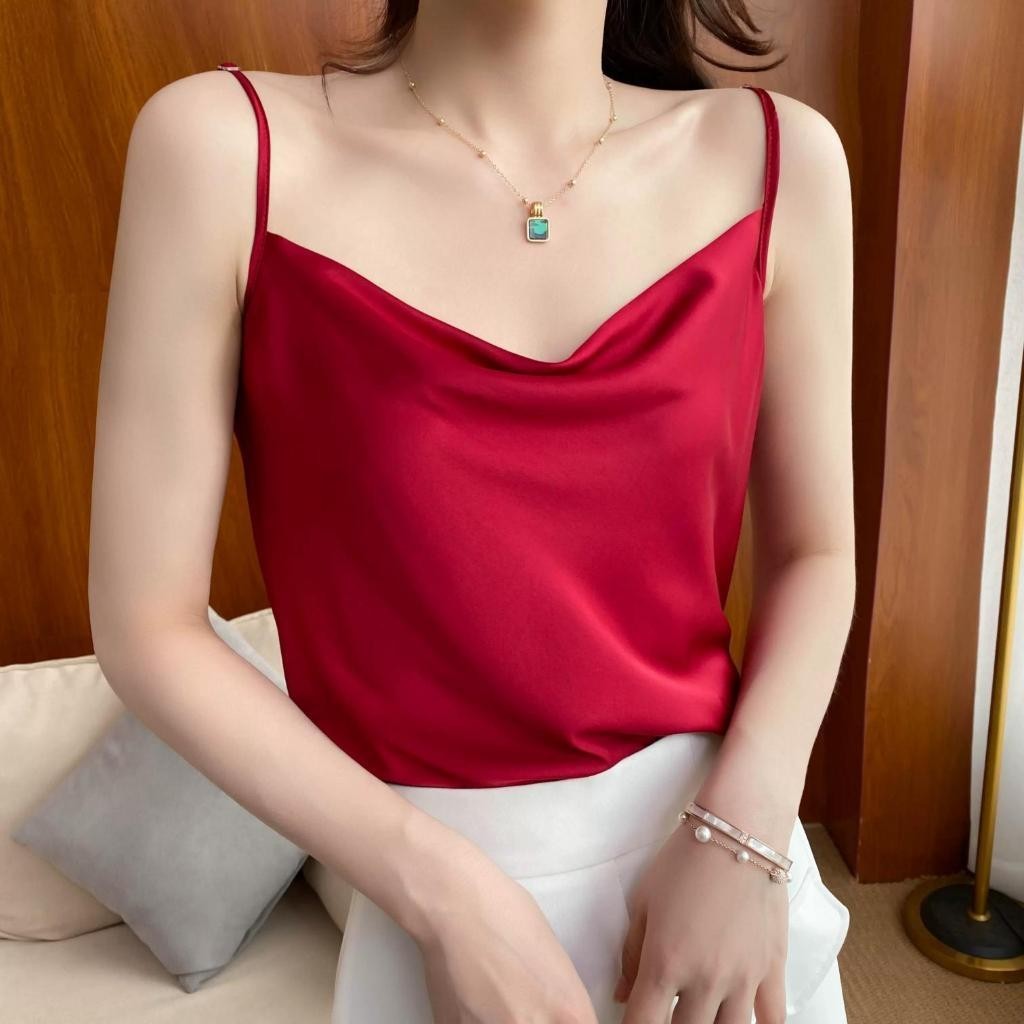 Áo Lụa Hai Dây Nữ Cổ Đổ Thiết Kế Cổ Tròn Mặc Trong Vest, Blazer Sang Chảnh Rosa AA-0093 | BigBuy360 - bigbuy360.vn