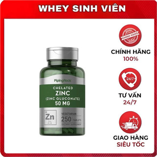  Viên Bổ Sung Kẽm Tăng Hấp Thu PipingRock Chelated Zinc Gluconate 50mg 250 Viên tại Whey Sinh Viên 