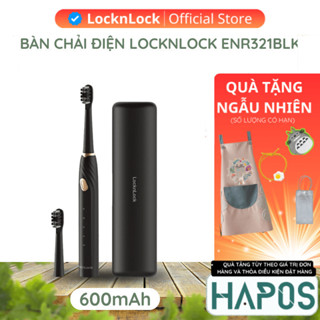 Bàn chải điện LocknLock ENR321BLK, Hàng chính hãng, 5 chế độ làm sạch, dung lượng pin 600mAh, kèm 2 đầu bàn chải - HAPOS
