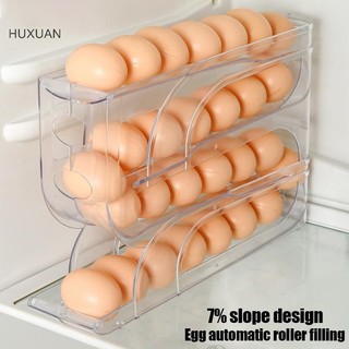 Huxuan Sử Dụng Tự Động Cuộn Xuống Trứng Hộp Bảo Quản Nhà Bếp Tủ Lạnh Cửa Bên Bảo Quản Trứng Giá 30 Miếng Để Gói Hộp Trứng RFT