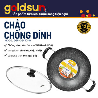 Chảo xào lớn 32cm Goldsun GPA1001-32IH, chảo chống dính size đại 2 quai có nắp vung kính cao cấp, sử dụng mọi loại bếp