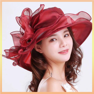 Phụ Nữ Có Thể Gập Lại Nhà Thờ Organza Mũ Derby Xù Vành Rộng Mùa Hè Cô Dâu Mũ Chống Nắng