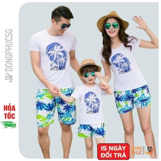Đồ đi biển nam nữ gia đình set đi biển gồm áo và quần hoạ tiết nổi bật chất thun dày dặn DDB01