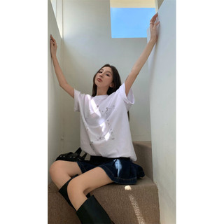 Liasynn Phong Cách Hàn Quốc Retro Tính Khí Lỏng Lẻo Phong Cách Mỹ In Hình Áo Thun Thường