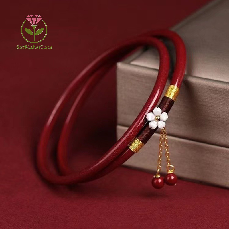 [Saymakerlace] Vòng tay màu đỏ Vermilion sáng tạo Vòng tay nữ Vòng tay ngọc bích Hợp thời trang Hoa quyến rũ Phong cách quốc gia Trang sức phong cách Trung Quốc | BigBuy360 - bigbuy360.vn