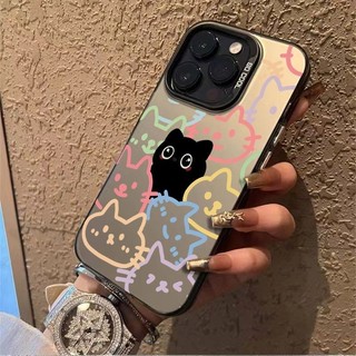 Dòng Dễ Thương Mèo Đen Khoan Chính Xác Màu Bạc Vỏ Cứng Cao Cấp Chống Rơi Găng Tay Điện Thoại Silicon Thích Hợp Cho iPhone 11 12 13 14 15 Pro max x xr xs max