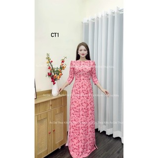 HN29 Áo dài hoa nhí hàng may sẵn nhiều màu áo dài Truyền thống đẹp mềm mịn giá rẻ ảnh thật tự chụp CT1