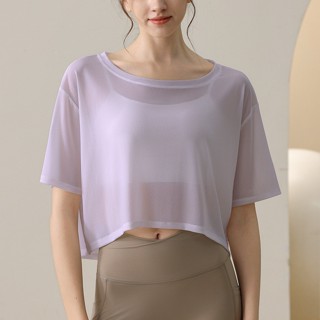 Áo thun lưới nữ thể thao tay ngắn dáng rộng thoáng khí Chạy bộ Yoga Top Gym Bên ngoài