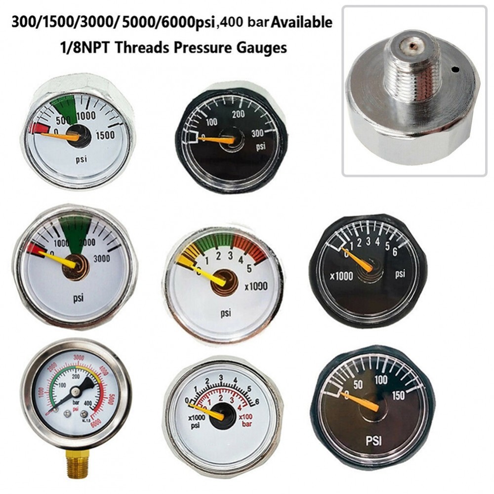 Đồng hồ đo áp suất Barometer Mini 0-400bar 0-6000psi 1 chiếc PCP Bạc / Đen