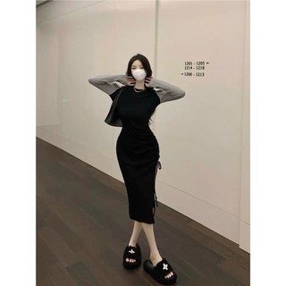 Đầm Thun Body Cổ Tròn Tay Dài với Rút Dây Một Bên - Sự Kết Hợp Nghệ Thuật và Tiện Ích trong Thiết Kế TTGB0117