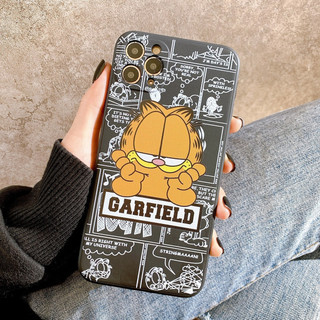 Ốp lưng silicon màu bảo vệ camera chú mèo garfield - nền đen - e073