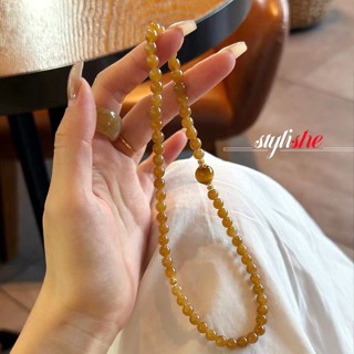 Caramel màu đá tự nhiên đính cườm hai tầng vòng tay mắt hổ hạt dây đàn hồi vòng tay thời trang Trung Quốc phụ kiện trang sức