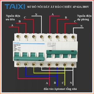Cầu dao đảo chiều 3 pha 63a 380v dạng aptomat 3 pha 4 dây taixi - hks