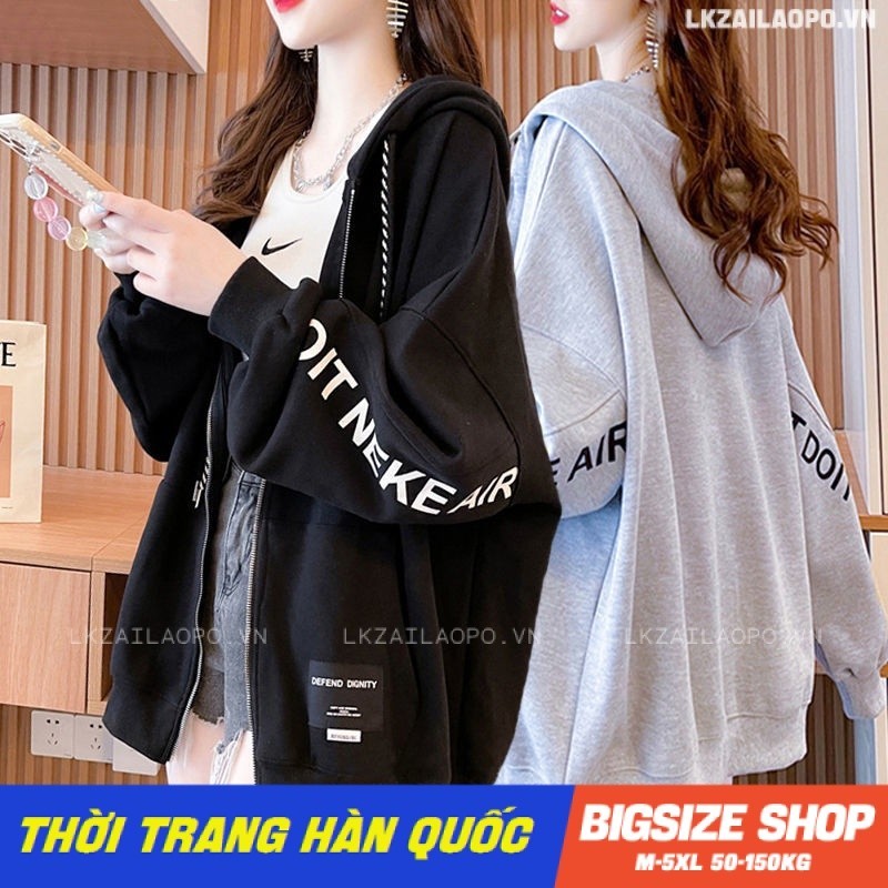 Áo khoác Nỉ mỏng nữ Bigsize Áo Sweater tay dài form rộng Hoodie khoá kéo in hình Mùa Thu ulzzang Phong cách Thời Trang Hàn Quốc đẹp
