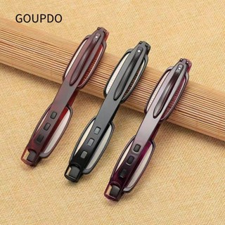 GOUPDO Kính đọc sách nhỏ gọn bằng da Kính mắt lão thị 360°Xoắn gấp