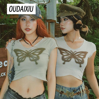 OUDAIXIU áo phông áo thun nữ croptop baby tee Vintage Fashion Xu hướng Fashion WTX23919YH 8Z240218