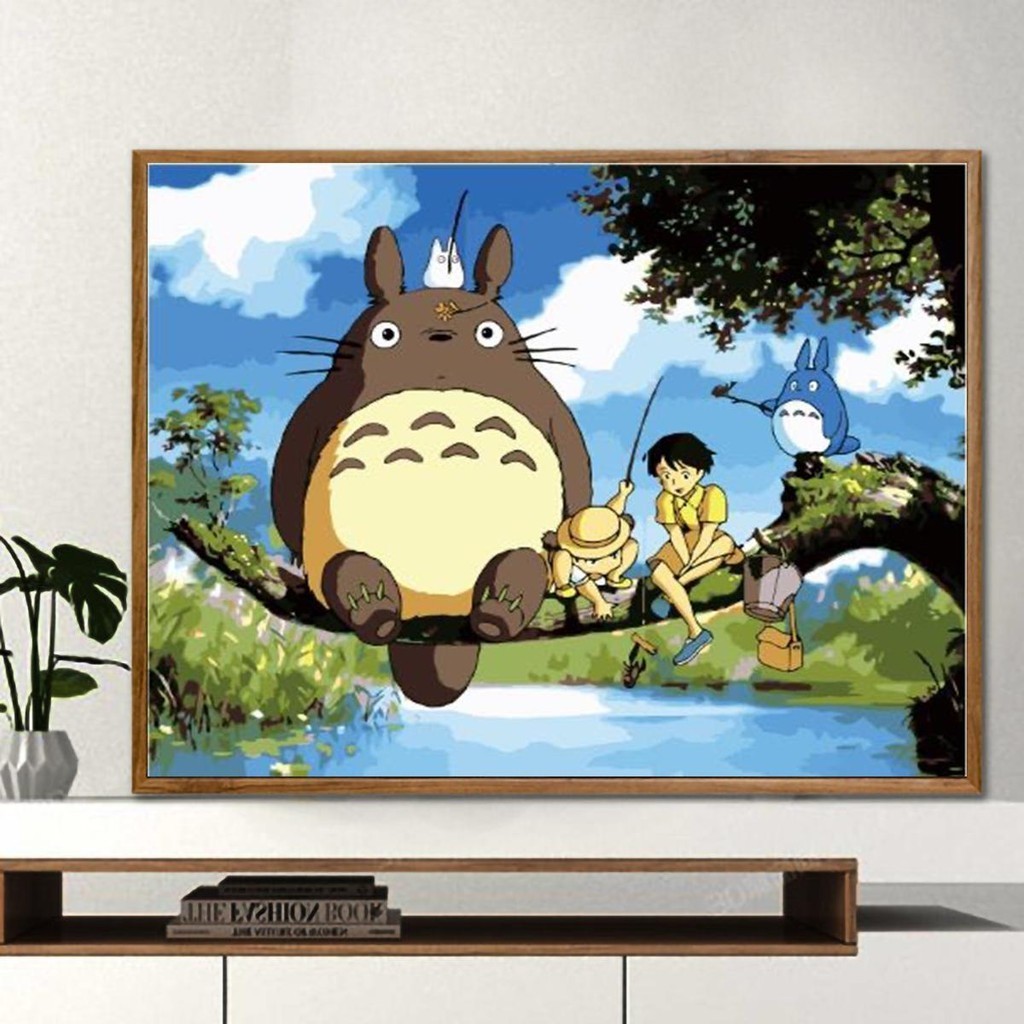 DYI tranh số hóa totoro, tranh tô màu theo số totoro, tranh sơn dầu kĩ thuật số ghibli, tranh số hóa