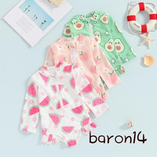 Bé Gái Đồ Bơi Mùa Hè In Hình Trái Cây Ruffle Tay Dài Monokini Đồ Bơi Cho Bé Tập Đi Tắm Đồ Đi Biển
