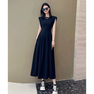 Phụ Nữ Cao Cấp Họa Tiết Nhỏ Màu Đen Thiết Kế Đầm Niche Đen Nữ Mùa Hè Hẹp Mỏng Hơn Nhìn Dài Đầm