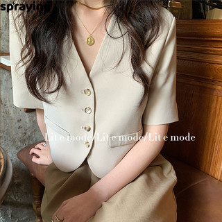 spraying áo nữ blazer áo vest nữ cổ xưa Phong cách trendy chic WFK2430IAN 12Z240320
