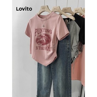 Áo thun Lovito bất đối xứng họa tiết hoạt hình phong cách thường ngày dành cho nữ LNE46187