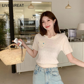 Áo thun nữ LIVE GREAT thiết kế cổ điển kiểu Mỹ áo thun ngắn tay dệt kim