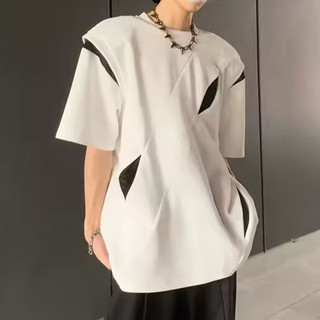 Mới Lỗ Thiết Kế Áo nam Tay Ngắn Rời Top Phong Cách Mỹ Thời Trang Nam Áo Thun Xu Hướng Mùa Hè Dạo Phố Nam Quần Áo