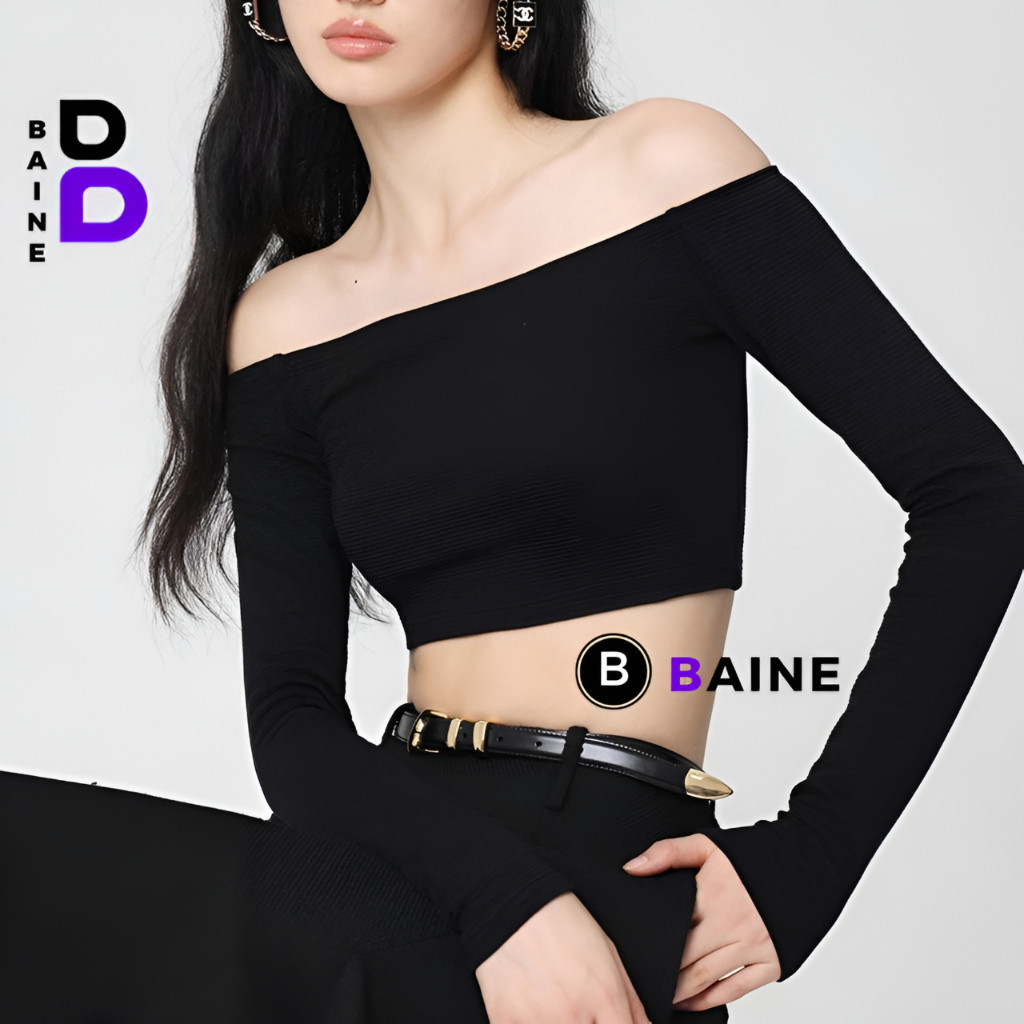 Áo Croptop TAY DÀI TRỄ VAI Ôm Body Nữ, Áo Thun Crt Trễ Vai Kiểu Sexy Chất Borip Đẹp BAINE