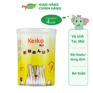 Tăm Bông Keiko Kid Fitolabs Thân Giấy Dùng Cho Trẻ Nhỏ, Giúp Vệ Sinh Tai, Mũi, Bôi Kem,Sữa,Thuốc, Hộp 200 Que