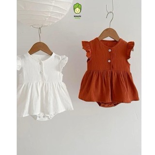 Bodysuit Cho Bé Gái KIMCHIBABY Vải Thô Đũi Muslin Tay Cánh Tiên, Jumsuit Cho Bé Sơ Sinh Đi Chơi Cực Đẹp CK427