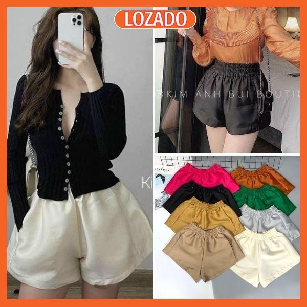 Quần đùi nữ ống rộng tacta cạp chun LOZADO quần short thời trang nữ dáng phồng xinh xắn nhiều màu Q560
