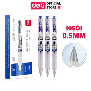 Bút bi nước bút mực gel bấm MÀU XANH chính hãng Deli A575 ngòi 0.5mm - nét đều - không tắc mực - có ngòi thay thế