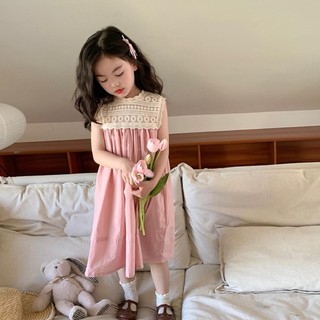 V223 - Váy Thô Hồng Phối Ren Xinh Bé Gái