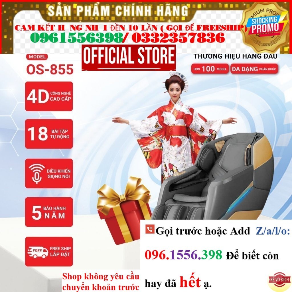 << CH Ghế massage Okinawa OS 855, công nghệ massage 5D, bi con lăn di chuyển -