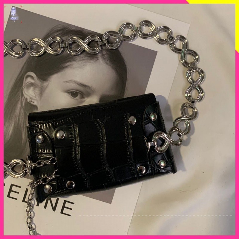 Thời Trang Túi Đeo Chéo Ngực mini Phối Dây Xích Thời Trang Xuân Hè 2021 Cao Cấp Cho Nữ