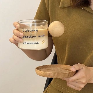 Cốc thủy tinh Cốc cà phê tay cầm bằng gỗ tròn dễ thương chịu nhiệt