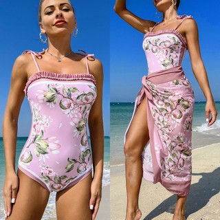 Bikini liền thân một mảnh, bộ swimsuit sexy cho nữ, in hoa, che bụng, lộ lưng