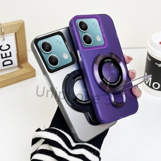 Vỏ khung sang trọng Vỏ cứng Xiaomi POCO M6 Pro mờ acrylic dày vỏ chống sốc có giá đỡ hút từ tính tròn