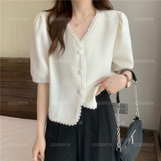 Áo sơ mi nữ tay ngắn Bigsize Áo kiểu tiểu thư form rộng cổ chữ v trắng mùa hè Phong cách Hàn Quốc Thời Trang đẹp
