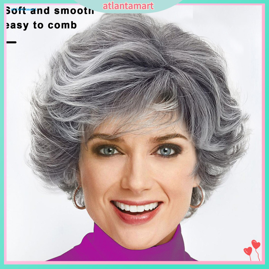 Cod| Bộ tóc giả nữ có kẹp có thể điều chỉnh Kẹp tóc giả nữ cho độ dài tóc Màu bạc sành điệu Màu xám gợn sóng Tóc giả xoăn xoăn có tiếng nổ cho phụ nữ trung niên lâu trôi cho thời trang
