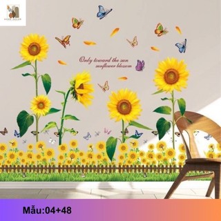 Decal dán tường, decal dán tường hoa hướng dương, dán kính, trang trí tường, có sẵn keo