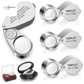 4 Chiếc Kính lúp Loupe được chiếu sáng, Kính lúp kim loại đầy đủ 10X 20X 30X 40X, Vòng đeo tay trang sức có thể gập lại