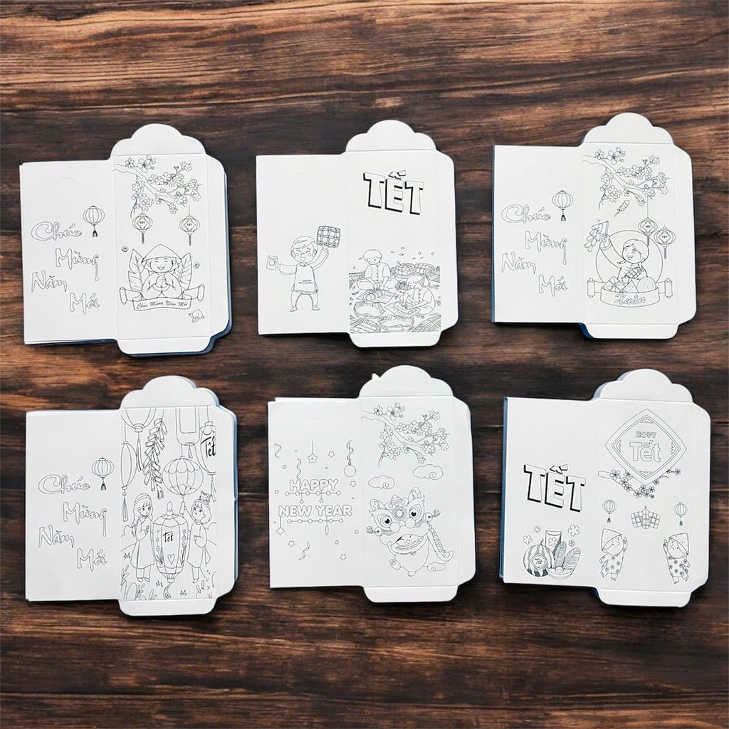 Sét 50 Bao Lì Xì TẾT Tô Màu Thủ Công Dán-Tô Màu Cho Bé