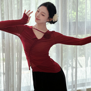 ✨650 Người Bộ Sưu Tập 3360 Cổ Điển Khiêu Vũ Thực Hành Quần Áo Rhyme Gạc Quần Áo Trung Quốc Trang Phục Thanh Lịch Gạc Người Lớn Top Đỏ Dài Tay 25.2.21