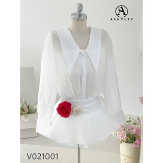 Set áo sơ mi chân váy xòe bồng đính hoa tkcc ashyley