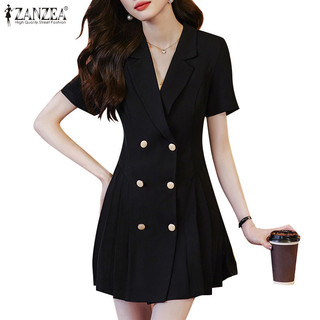 Zanzea Nữ Tay Ngắn Hàn Quốc Thiết Kế Xếp Ly Hai Màu Trơn Áo Sơ Mi